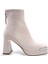 G25K414 Arkadan Fermuarlı Platformlu Topuklu Bej Kadın Bot 1