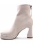 G25K414 Arkadan Fermuarlı Platformlu Topuklu Bej Kadın Bot 2