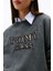 Kadın Boxy Fit Leopar Desenli Aplike Logolu Sweatshirt - Siyah 4