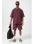 Basic Yıkamalı Oversize Şort Takım Bordo 1