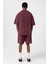Basic Yıkamalı Oversize Şort Takım Bordo 2