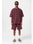 Basic Yıkamalı Oversize Şort Takım Bordo 3