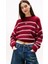 Kadın Rahat Kalıp Düşük Omuzlu Alpaka Karışımlı Çizgili Triko Kazak - Bordo 1