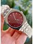 Gümüş Renk Bordo Kadran Çelik Kordon 40MM Ufak Kasa Erkek Kol Saati 4