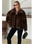 Leopar Desenli Oversize Suni Kürk Ceket Kahve 1010 1