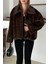Leopar Desenli Oversize Suni Kürk Ceket Kahve 1010 2