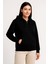 Üç Iplik Kapüşonlu Tam Fermuarlı Kanguru Çepli Sweatshirt Hoodie - Siyah 1