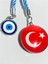 Türk Bayraklı Cam Boncuklu ve Nazar Boncuklu Anahtarlık 1