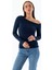 Kadın Asimetrik Yaka Uzun Kollu Basic Bluz Lacivert - MS0001283 1