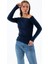 Kadın Asimetrik Yaka Uzun Kollu Basic Bluz Lacivert - MS0001283 2