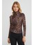 Leopar Desenli Dik Yaka Drapeli Bluz 3