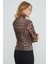 Leopar Desenli Dik Yaka Drapeli Bluz 7