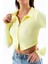 Kadın Polo Yaka Çift Fermuarlı Crop Sweatshirt Sarı - 26K 1785 5
