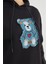 3 Iplik Kot Ayıcık Nakışlı Oversize Kapüşonlu Sweatshirt 6