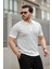 Erkek Fermuar Yakalı Çizgili Kısa Kollu T-Shirt 2