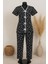Marsilyan- Kadın Siyah Beyaz Kalp Desenli Fiyonklu Kısa Kollu Pijama Takımı 1