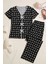 Marsilyan- Kadın Siyah Beyaz Kalp Desenli Fiyonklu Kısa Kollu Pijama Takımı 8