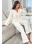 Marsilyan- Kadın Beyaz Önden Bağlamalı Kolu ve Paçası Fırfır Detaylı Uzun Kollu Pijama Takımı 1