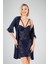 Lacivert Dantel Işlemeli 2'li Sabahlık Takımı 1