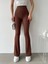 Şık ve Rahat Yüksek Bel Ispanyol Paça Fitilli Toparlayıcı Kahverengi Tayt ( Lisinya ) 4