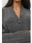 Kadın Kalın V-Yaka Örgü Hırka Gri 14