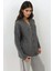 Kadın Kalın V-Yaka Örgü Hırka Gri 15