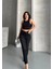 Mom Fit Enzim Bıyıklı Taş Yıkama Jeans Pantolon Siyah D2006 2