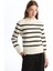 Lcw Vision Siyah Fırfırlı Dik Yaka Çizgili Uzun Kollu Kadın Triko Kazak 1