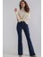 Koyu Mavi Yüksek Bel Flare Jeans Kadın Toparlayıcı Özellikli Likralı Model 6