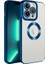 iPhone 13 Metal Çerçeveli Şeffaf Mıknatıslı Kılıf Mavi 1