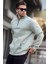 Mint Yeşili Kapüşonlu Sweatshirt Erkekler İçin Fermuar Yaka ve Kanguru Cep Özelliği 1