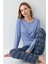 Kadın Koyu Indigo Düğmeli Yaka Mevsimlik Pijama Takım, %50 Modal %50 Pamuk 1