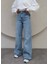 Paça Detay Likralı Wide Leg Jean 1
