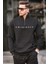 Siyah Kapüşonlu Sweatshirt Erkekler İçin Uzun Kollu Fermuar Yaka Tasarım 1