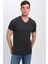 Erkek Antrasit Büyük Beden V Yaka Likralı Basic T-Shirt 1