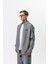 Erkek Dark Striped Şerit Detaylı Dik Yaka Doubleface Zip Oversize Sweatshirt Füme 2