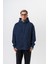 Erkek Respire Yazı Detaylı Kapüşonlu Basic Oversize Hoodie Lacivert 1