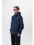 Erkek Respire Yazı Detaylı Kapüşonlu Basic Oversize Hoodie Lacivert 2