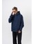 Erkek Respire Yazı Detaylı Kapüşonlu Basic Oversize Hoodie Lacivert 4