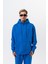 Erkek Respire Yazı Detaylı Kapüşonlu Basic Oversize Hoodie Mavi 1