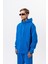 Erkek Respire Yazı Detaylı Kapüşonlu Basic Oversize Hoodie Mavi 2