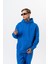 Erkek Respire Yazı Detaylı Kapüşonlu Basic Oversize Hoodie Mavi 4