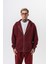 Erkek Respire Yazı Detaylı Kapüşonlu Basic Zip Oversize Hoodie Bordo 1