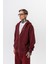 Erkek Respire Yazı Detaylı Kapüşonlu Basic Zip Oversize Hoodie Bordo 2