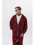 Erkek Respire Yazı Detaylı Kapüşonlu Basic Zip Oversize Hoodie Bordo 4
