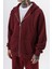 Erkek Respire Yazı Detaylı Kapüşonlu Basic Zip Oversize Hoodie Bordo 5
