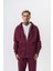 Erkek Respire Yazı Detaylı Kapüşonlu Basic Zip Oversize Hoodie Vişne 1