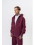 Erkek Respire Yazı Detaylı Kapüşonlu Basic Zip Oversize Hoodie Vişne 2