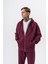 Erkek Respire Yazı Detaylı Kapüşonlu Basic Zip Oversize Hoodie Vişne 4