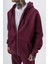 Erkek Respire Yazı Detaylı Kapüşonlu Basic Zip Oversize Hoodie Vişne 5